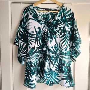 Banana Republic Short Wide Slit Sleeve Leaf Print Blouse Women's Large Tropical